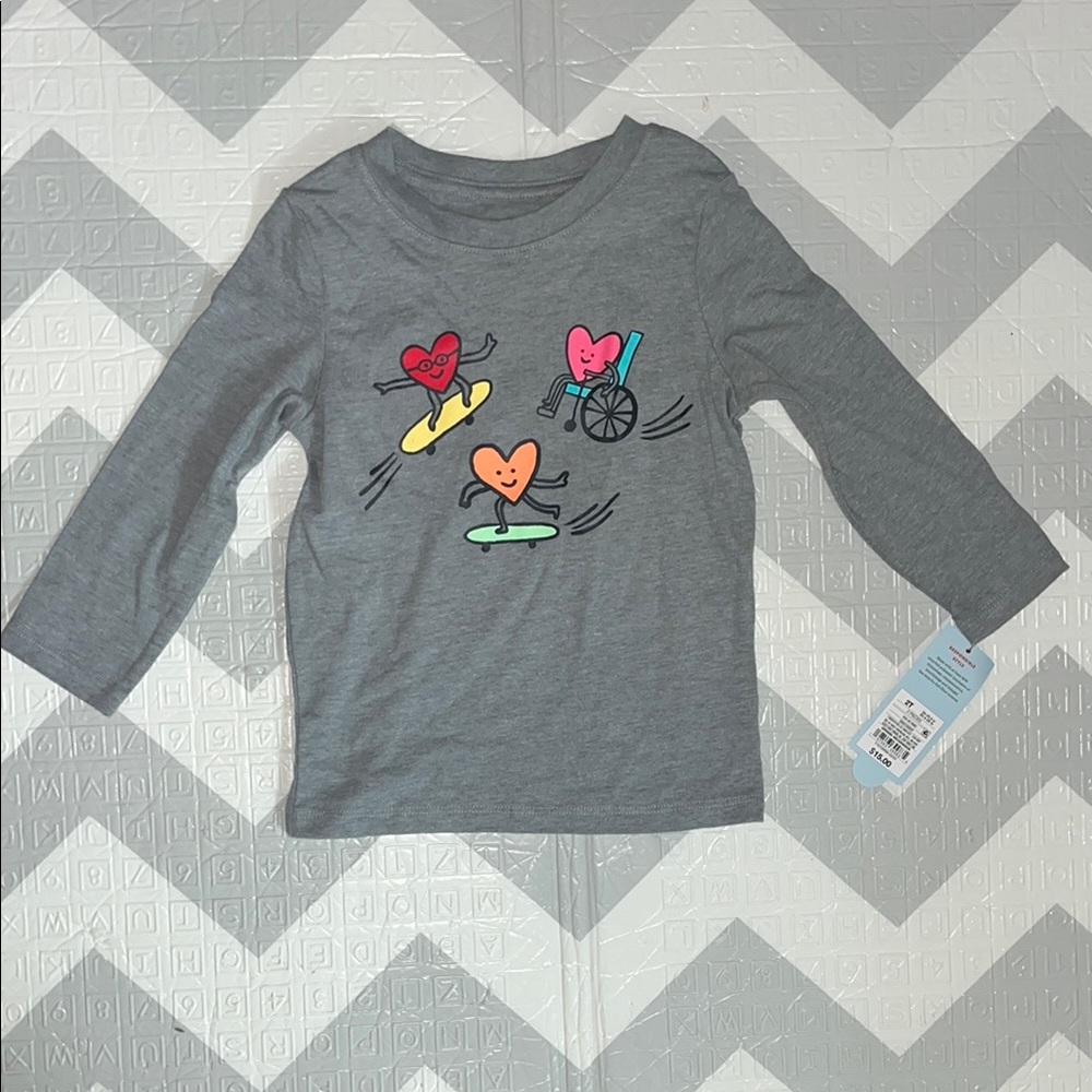 Gray Kids Shirt with Heart Design 2T